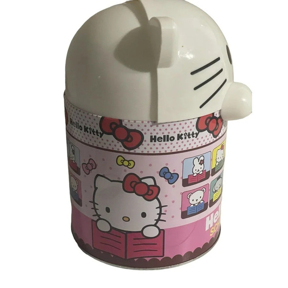 Vintage SANRIO HELLO KITTY Pink Mini Tin Trash Waste Bin 8” ULTRA RARE - Picture 9 of 16